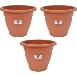 Set van 3x stuks terra cotta kleur ronde plantenpot/bloempot kunststof diameter 50 cm - Plantenpotten