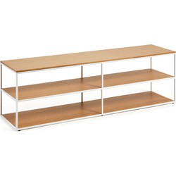 Kave Home - Yoana TV-meubel met eikenfineer en wit gelakte metalen structuur, 160 x 40 cm