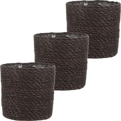 3x stuks naturel grijs rotan planten pot mand van gedraaid jute/riet H14 en D14 cm - Plantenpotten