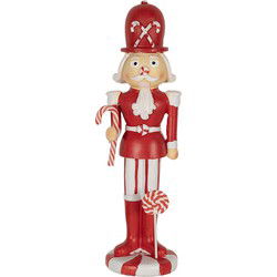 Clayre & Eef Kerstdecoratie Beeld Notenkraker Rood Wit Polyresin