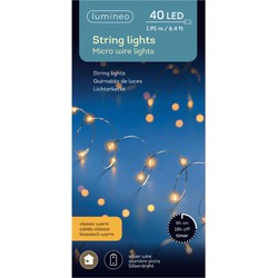 Lumineo Draadverlichting - 40 LEDs - warm wit - timer - 195 cm - op batterijen - zilverdraad - Lichtsnoeren