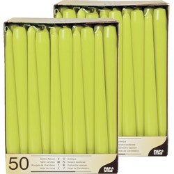 100x stuks dinerkaarsen lime groen 25 cm - Dinerkaarsen