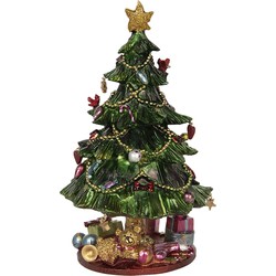 Clayre & Eef Muziekdoos Kerstboom Ø 14x23 cm Groen Polyresin Kerstdecoratie Beeld