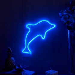Groenovatie LED Neon Wandlamp "Dolfijn", Op Batterijen en USB, 30x20x2cm, Blauw