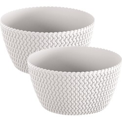 2x stuks tafelstuk plantenpot/bloempot kunststof dia 24 cm en hoogte 12 cm parel wit - Plantenpotten