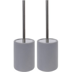 2x stuks wc-borstels/toiletborstels inclusief houder lichtgrijs 38 cm van steen - Toiletborstels