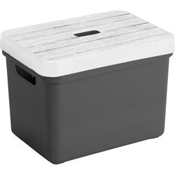 Sunware Opbergbox/mand - antraciet - 18 liter - met deksel hout kleur - Opbergbox