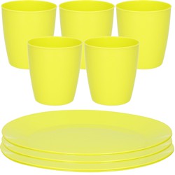 Kunststof ontbijt/diner 8x bordjes 26 cm en 8x bekertjes 430 ML set groen - Campingborden