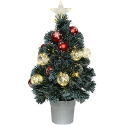 Fiber optic kerstboom/kunst kerstboom met verlichting en kerstballen 60 cm - Kunstkerstboom