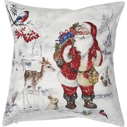 Clayre & Eef Kussenhoes  45x45 cm Wit Polyester Vierkant Kerstman Sierkussenhoes