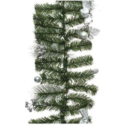 Set van 2x stuks groene kerst dennenslingers / guirlandes met zilveren versiering 180 - Guirlandes