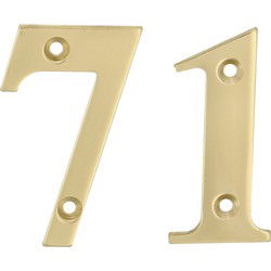 AMIG Huisnummer 71 - massief messing - 10cm - incl. bijpassende schroeven - gepolijst - goudkleur - Huisnummers