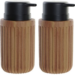 2x stuks zeeppompjes/zeepdispensers hout look chocolade bruin kunststof 350 ml - Zeeppompjes