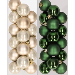 32x stuks kunststof kerstballen mix van champagne en donkergroen 4 cm - Kerstbal