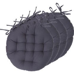 Atmosphera Stoelkussens rond - 4x - donkergrijs - katoen - 38 x 6.5 cm - wicker zitkussen - tuinstoelkussens