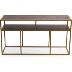 Stalux Side-table 'Teun' 150cm, kleur goud / lederlook bruin