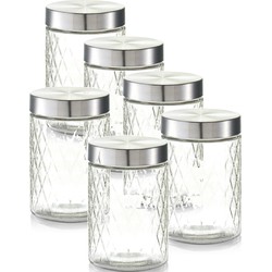 8x Glazen voorraadpotten/bewaarpotten 1200 ml geruit 11 x 17 cm - Voorraadpot