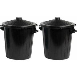 Vuilnisbak/prullenbak emmer met deksel - 2x - 80 liter - Zwart - Prullenbakken