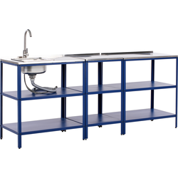 VILAMA - Tuin keukenset 3-delig met spoelbak - Blauw - RVS