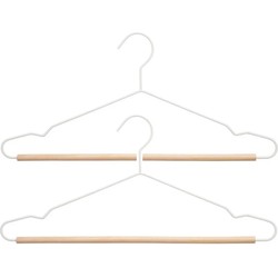Set van 12x stuks kledinghangers metaal/hout wit 44 x 19 cm - Kledinghangers