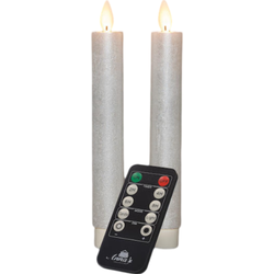 Dinerkaars wax led bewegende vlam op batterij met afstandsbediening 2 stuks h18 cm parel