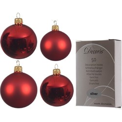 Glazen kerstballen pakket kerstrood glans/mat 38x stuks 4 en 6 cm inclusief haakjes - Kerstbal