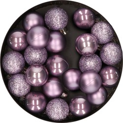 28x stuks kleine kunststof kerstballen heide lila paars roze 3 cm - Kerstbal