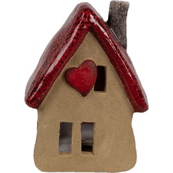 Clayre & Eef Decoratie Beeld Huis 12x9x16 cm Bruin Rood Keramiek