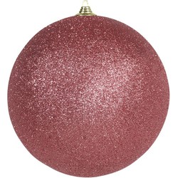 1x Grote koraal rode kerstballen met glitter kunststof 18 cm - Kerstbal