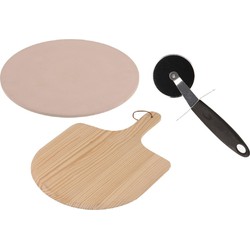 Pizzabak set pizzasteen 33 cm met houten schep en pizza snijder 19 cm - Pizzascheppen