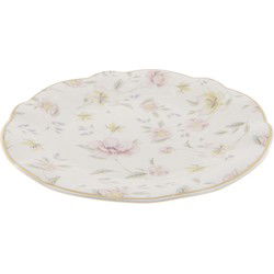 Clayre & Eef Ontbijtbord  Ø 19 cm Wit Roze Porselein Rond Bloemen Bord