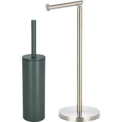 Spirella Badkamer accessoires set - WC-borstel/toiletrollen houder - donkergroen/zilver - Badkameraccessoireset