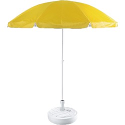 Gele strand/tuin basic parasol van nylon 200 cm + parasolvoet wit - Parasols
