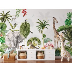 Kinderkamer jungle safari - Kinderbehang - 389,6 cm x 280 cm - Walloha