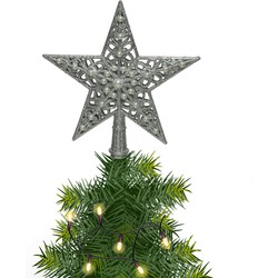 Kerstboom piek open kunststof ster zilver H21 cm - kerstboompieken