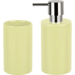 Spirella Badkamer accessoires set - zeeppompje/beker - porselein - geel - Badkameraccessoireset