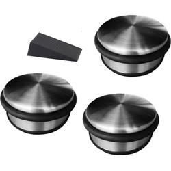 3x RVS deurstop rond 4,5 x 11 cm + deurwig - Deurstoppers