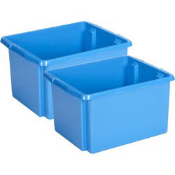 Sunware Opslagbox kunststof - 2x - 32L - blauw - 45 x 36 x 24 cm - Opbergbox