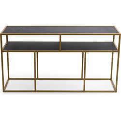 Stalux Side-table 'Teun' 150cm, kleur goud / zwart marmer