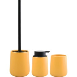 MSV Toiletborstel in houder/zeeppompje/beker - badkamer set Malmo - keramiek - saffraan geel - Badkameraccessoireset