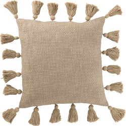 J-line - Kussen Gewoven Kwasten Katoen Taupe - 45x45x15cm