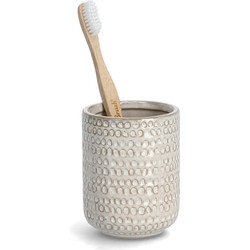 Tandenborstelhouder - keramiek - beige - D8 x H10 cm - structure - Tandenborstelhouders