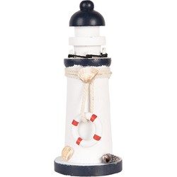 Clayre & Eef Decoratie Vuurtoren Ø 6x15 cm Wit Blauw Houtproduct