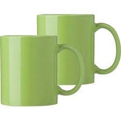 Bellatio Design Koffie mokken/bekers Nantes - 2x - keramiek - met oor - groen - 300 ml - Bekers