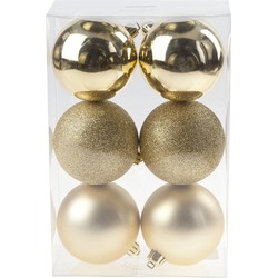 6x Gouden kerstballen 8 cm kunststof mat/glans/glitter - Kerstbal
