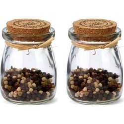 2x Glazen mini kruidenpotjes met afsluitkurk 100 ml - Voorraadpot