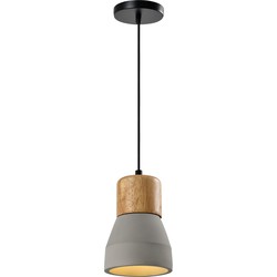 QUVIO Hanglamp langwerpig beton met hout grijs - QUV5144L-GREY