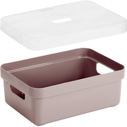 Opbergboxen/opbergmanden roze van 9 liter kunststof met transparante deksel - Opbergbox
