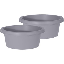 Set van 2x stuks grijze afwasteilen/afwasbakken rond kunststof 6 liter - Afwasbak