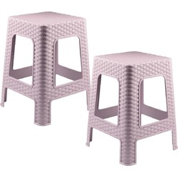 PlasticForte Keukenkrukje/opstapje - 2x - rotan - roze - kunststof - 36 x 36 x 45 cm - Huishoudkrukjes